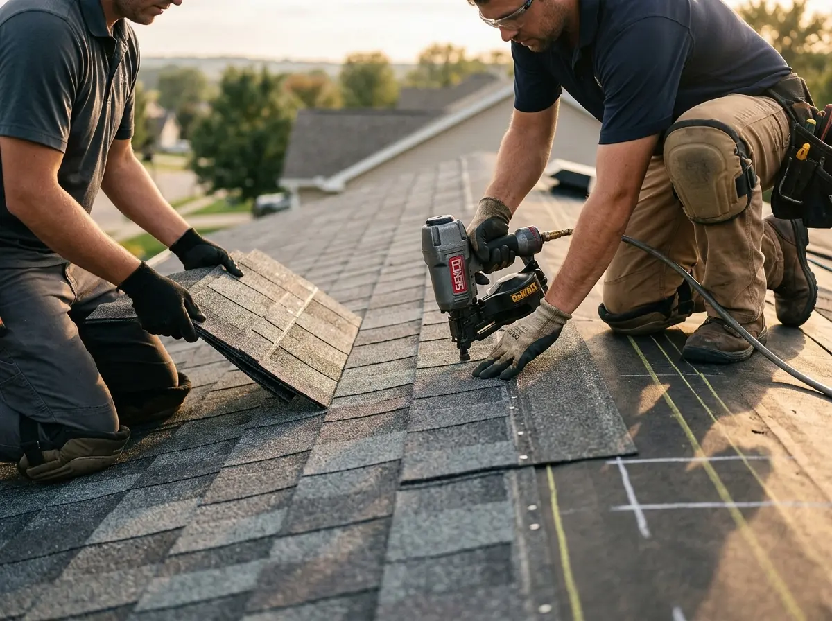 Professional roofer working on a residential roof in Washingtonville